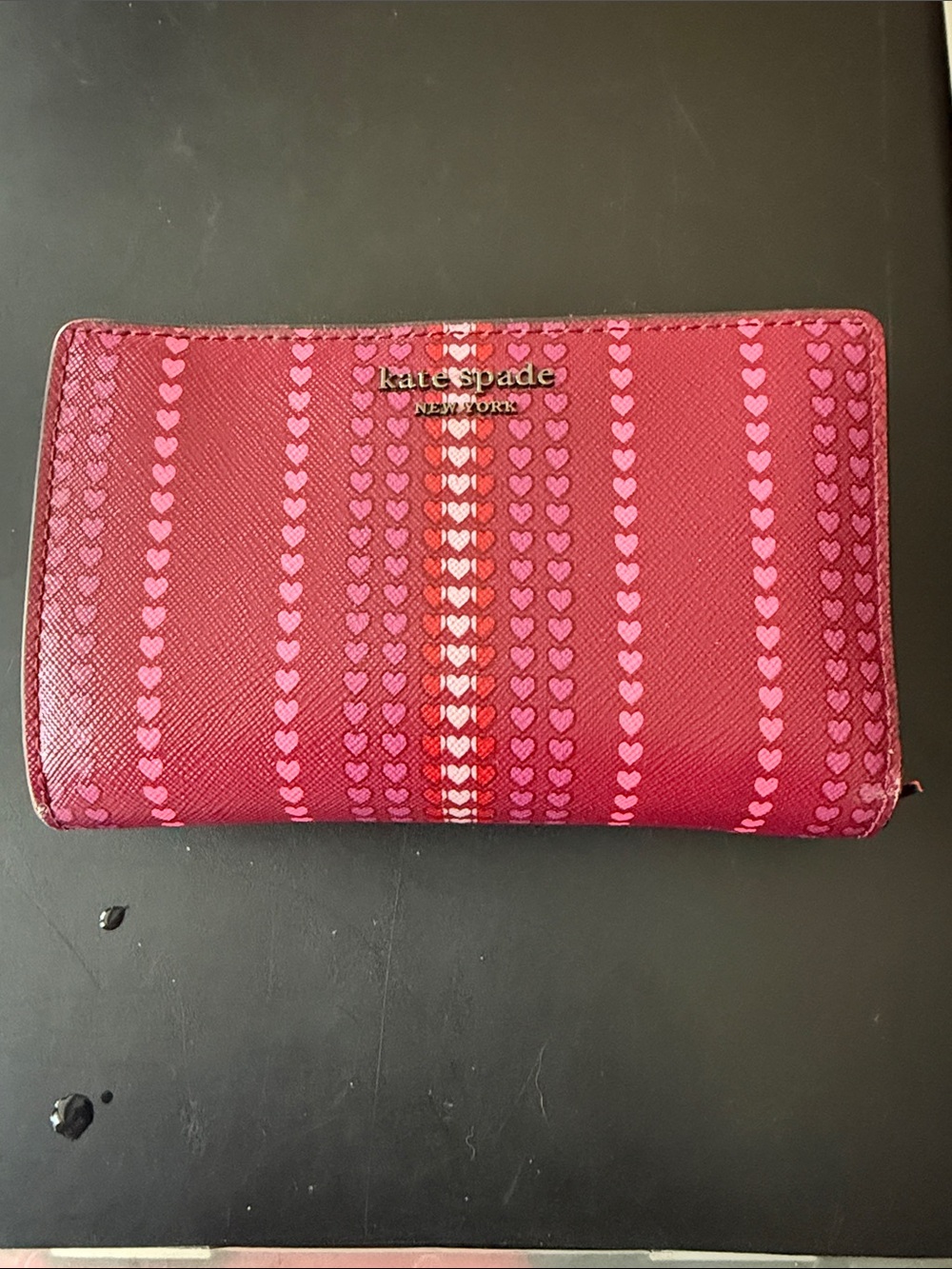 kate spade Red and Pink Heart-Stripe Zip Wallet